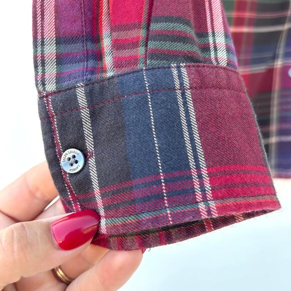 Vintage Lauren Ralph Lauren Tartan Plaid Button Down Cotton Medium Red Purple - Picture 5 of 7